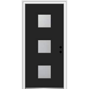 30 in. x 80 in. Aveline Left-Hand Inswing 3-Lite Frosted Painted Fiberglass Smooth Prehung Front Door 4-9/16 in. Frame
