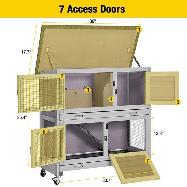 aivituvin Outdoor Indoor Bunny Hutch with Wheels AIR77 - The