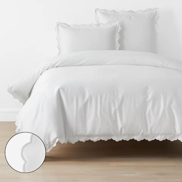 The Company Store Company Cotton Embroidered Scallop Light Gray Full Sateen Duvet Cover