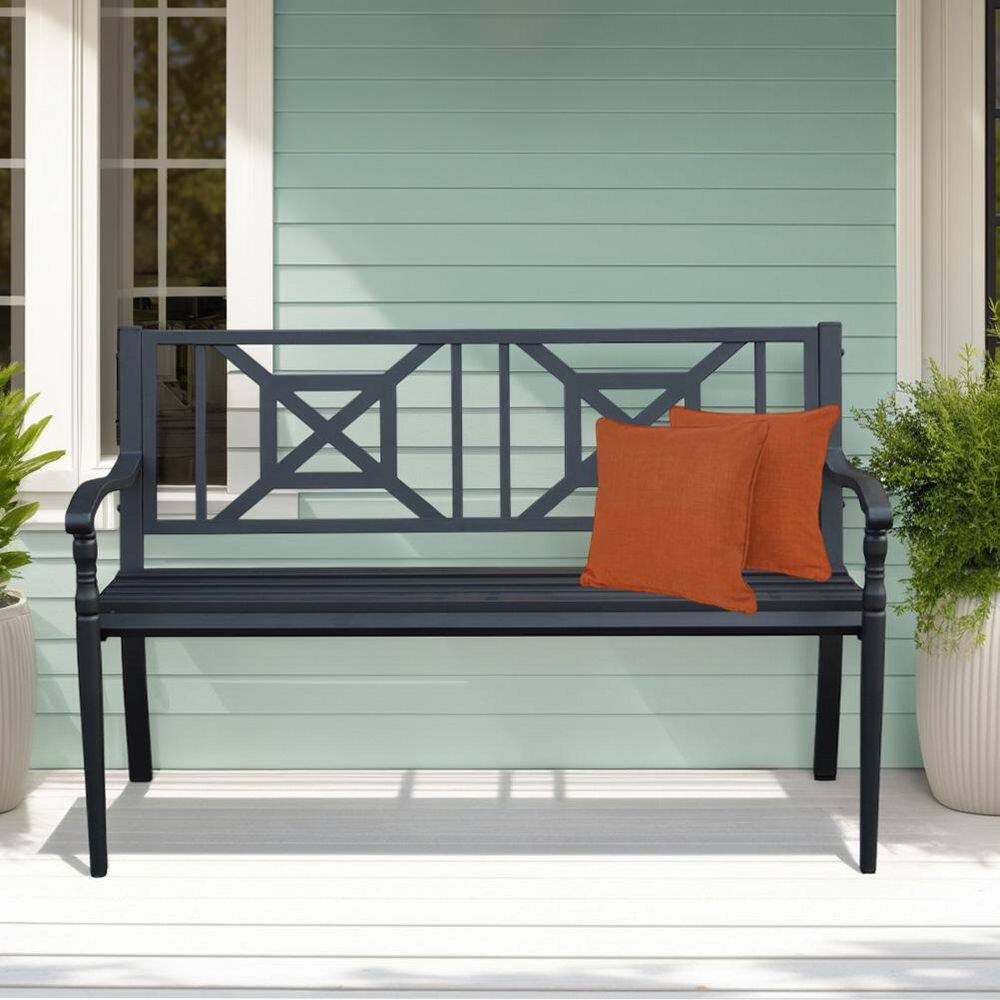 Maypex 4 FT Black Steel and Cast Iron Garden Bench