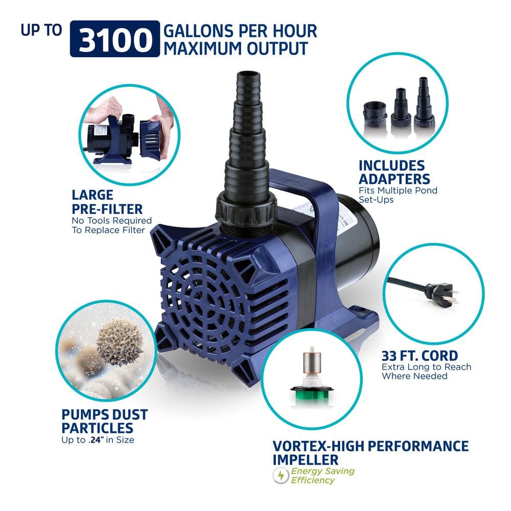 3100 GPH Electric Submersible Pond Pump with Ceramic Shaft