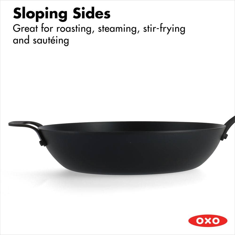 OXO 12" Black Carbon Steel Non-Stick Wok with Silicone Handle