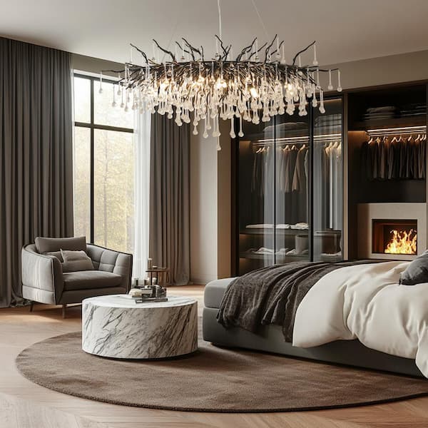 YUYI Modern Chandelier 47 in. 13-Lights Black Luxury Crystal Globe