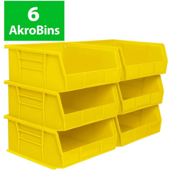 Heavy-Duty Stackable and Hanging Plastic Storage Totes, 10.88 in. L x 11 in. W x 5 in. H, Holds 50 lbs., Yellow (6-Pack)