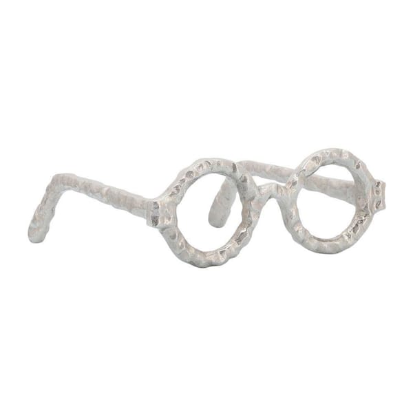 Liv & Skye Silver 7 in. x 3 in. Metal Abstract Round Glasses Sculpture