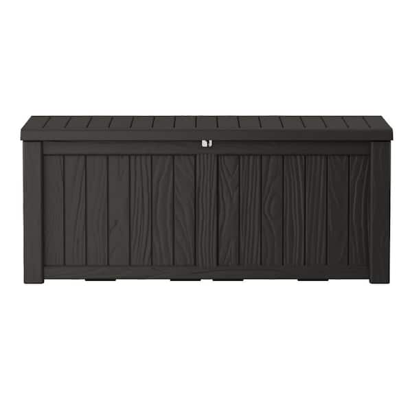 120 Gal. Resin Outdoor Deck Box with Lockable Lid Porch Storage Box Bench for Cushions, Throw Pillows in Black