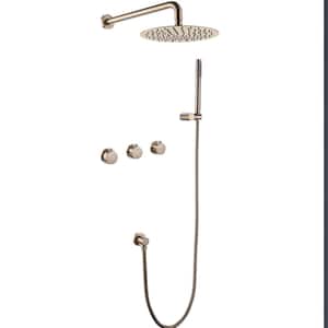 Triple Handle 1-Spray Shower Faucet 1.8 GPM with Ceramic Disc Valves Brass Wall Mount Shower System in. Brushed Gold