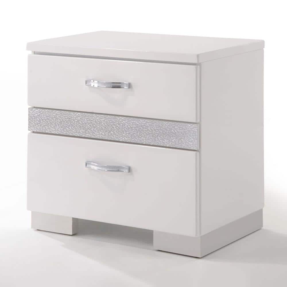 White Gloss Wood and Metal 2-Drawer Nightstand