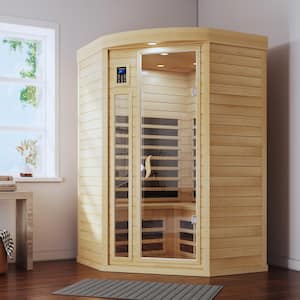 2-Person Hemlock Indoor Corner Infrared Sauna with 10 Carbon Far Infrared Heaters