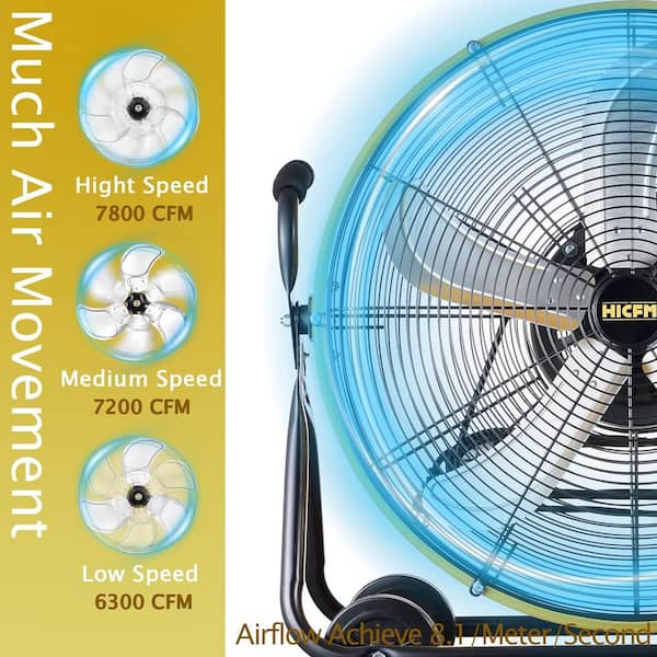 24 in. 3 Speeds High Velocity Internal Oscillating Barrel Floor Fan in Yellow with Powerful 1/4 Motor