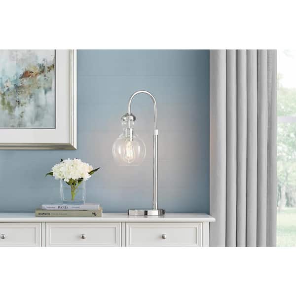 Home Decorators Collection Bakerston 23.5 in. Polished Nickel Table Lamp with Clear Glass Shade