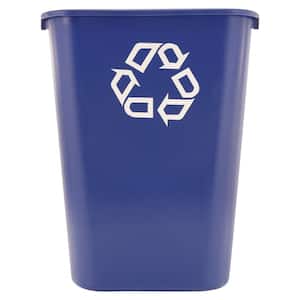 41.25 qt. Large Blue Plastic Rectangular Deskside Indoor Recycling Bin with Symbol