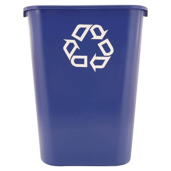 Rubbermaid 41.25 qt. Large Blue Plastic Rectangular Deskside Indoor Recycling Bin with Symbol