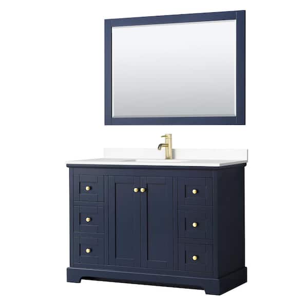 Wyndham Collection Avery 48"W x 22"D Single Vanity in Dark Blue w/ Cultured Marble Vanity Top in White w/ Basin & Mirror