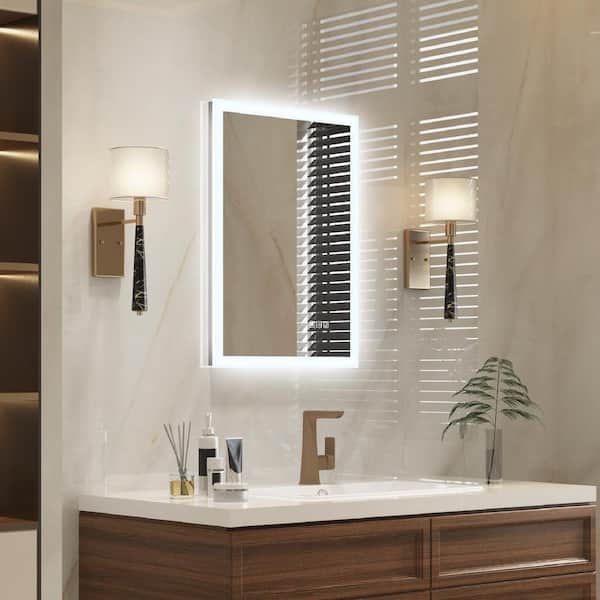 Galaxy 20 in. W x 28 in. H Rectangular Frameless LED Anti-Fog Wall-Mounted Bathroom Vanity Mirror in Aluminum