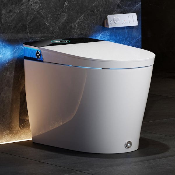 Elegant Luxury Elongated Smart Bidet Toilet in White w/Surprise Ambient Light, Build-in Tank, Auto Open/Close, UV Light