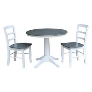 5-Piece Set White / Heather Gray 36 in. Round Extendable Solid Wood Dining Table with 4-Side Chairs