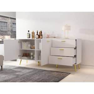 White Wood Buffet Sideboard Storage Cabinet 3-Drawers 2-Cabinets Shelves Kitchen Dining 69 in. W x 30 in. H x 15.6 in. D