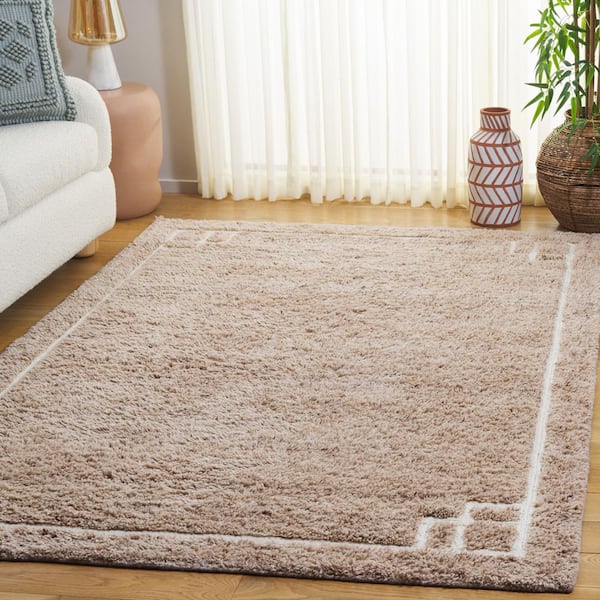 Casablanca Shag 9 ft. x 12 ft. Beige/Ivory Geometric Border Area Rug