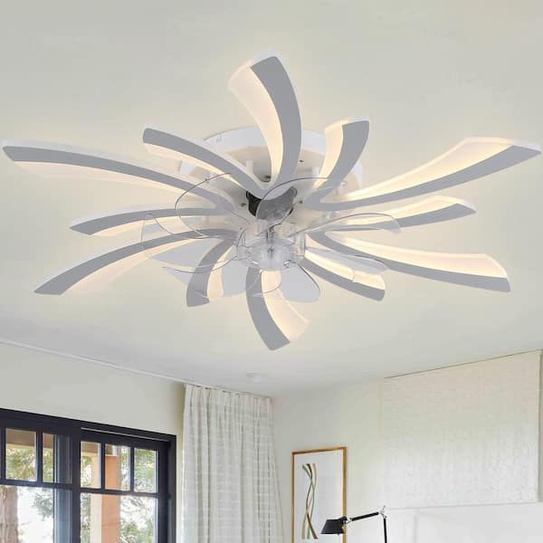 Meraz 31 in. Indoor Modern White Flush Mount Smart Ceiling Fan with Lights, 6- Speed Fan Light W/Remote For Living Room