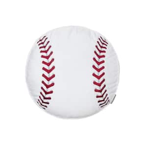 MVP White and Red Baseball Embroidered 17 in. x 17 in. Round Throw Pillow