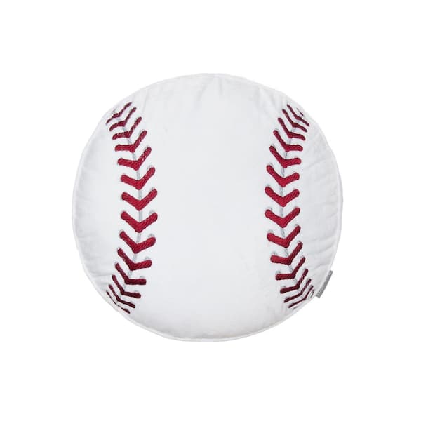 LEVTEX HOME MVP White and Red Baseball Embroidered 17 in. x 17 in. Round Throw Pillow