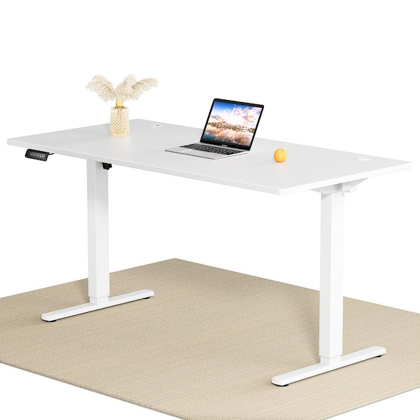FIRNEWST 63 in. Rectangular White Electric Standing Computer Desk Height Adjustable Sit or Stand Up