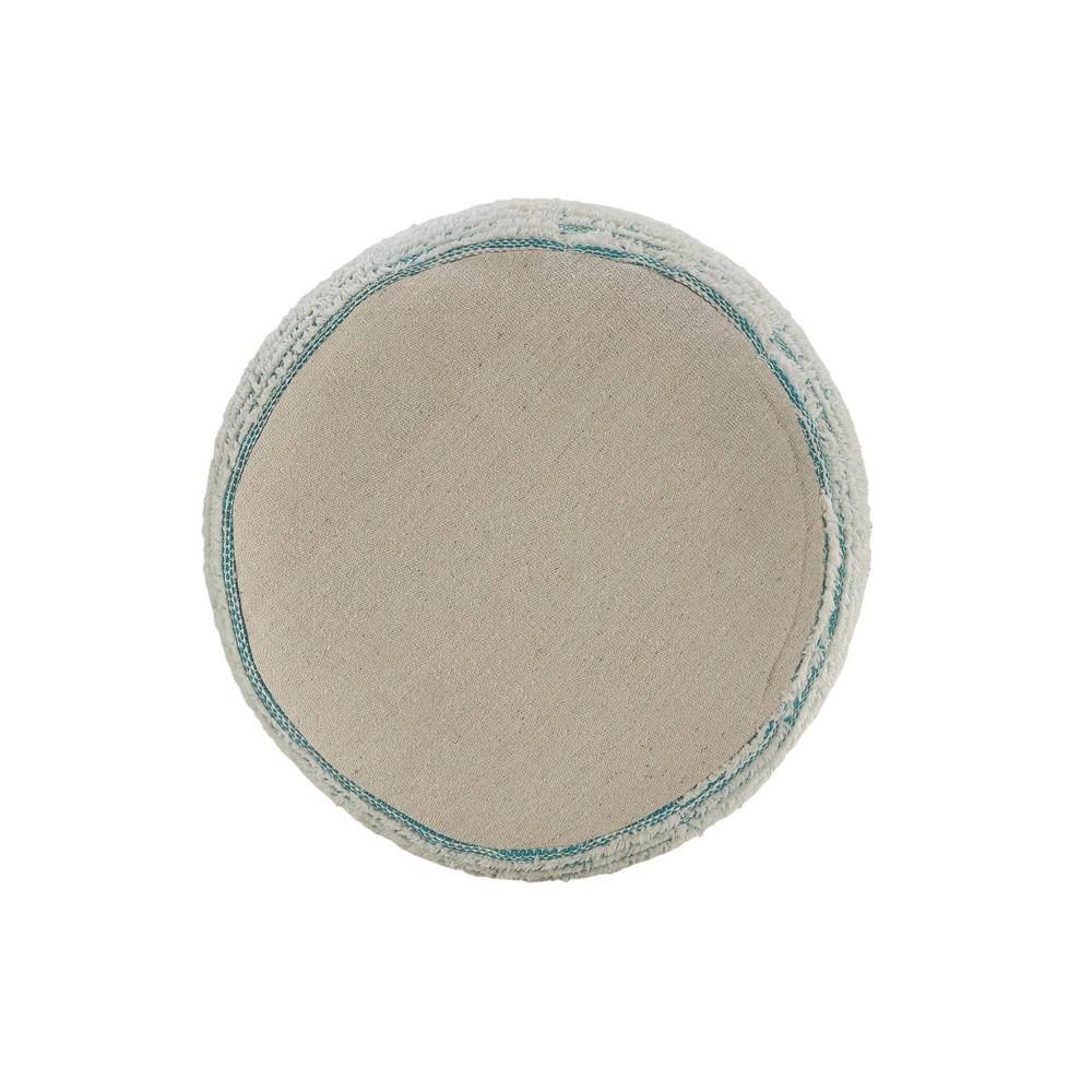 Aqua and White Textured Polyester Round Pouf Ottoman