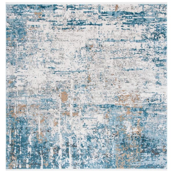 SAFAVIEH Shivan Gray/Blue 7 ft. x 7 ft. Abstract Rustic Square Area Rug