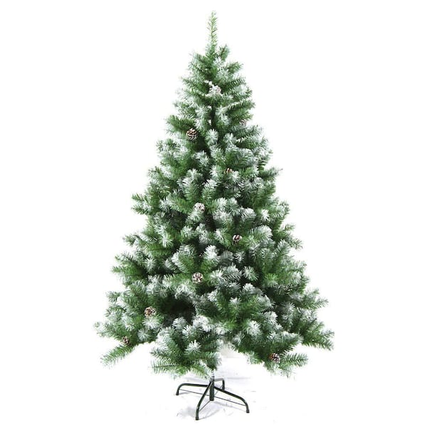 ALEKO 7 ft. Unlit Flocked Artificial Christmas Tree with Pine Cones ...