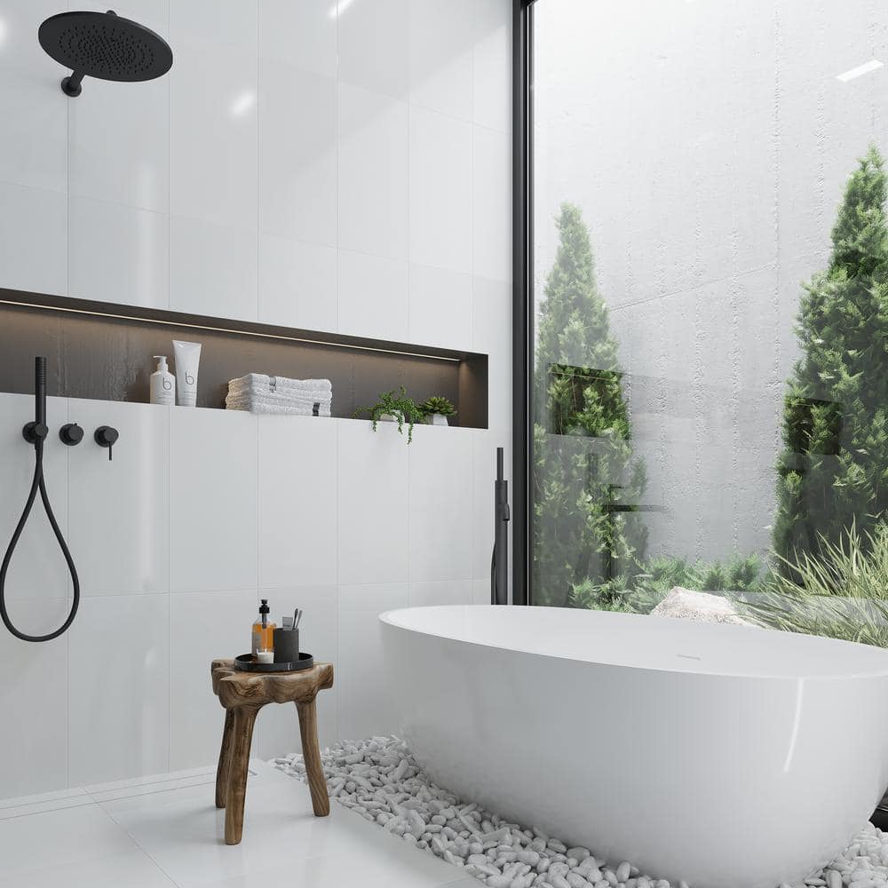 24" x 12" Polished White Marble Look Wall & Floor Tile