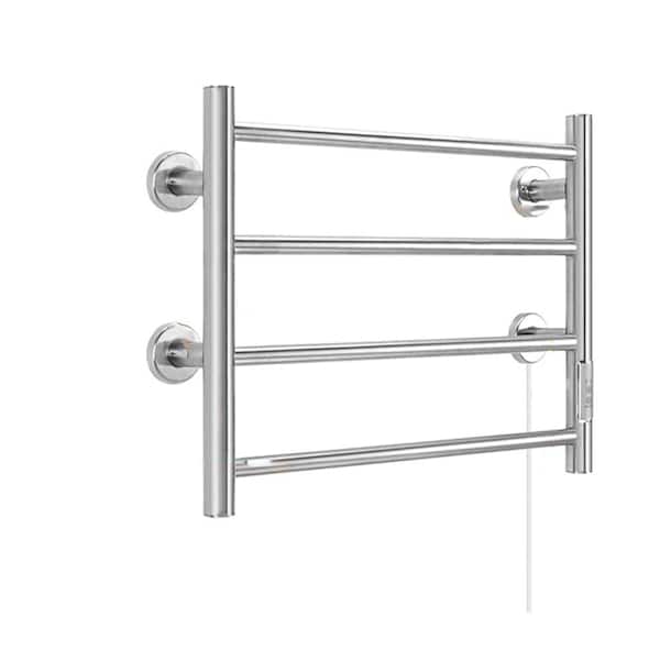 Unbranded Electric Heated 4-Bar Wall-Mounted Towel Warmer Rack in Matte Silver With Timer