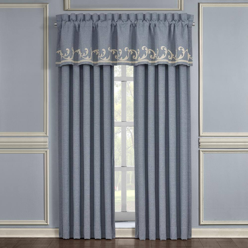 Blue Polyester Room-Darkening Rod Pocket Curtain Panel Pair