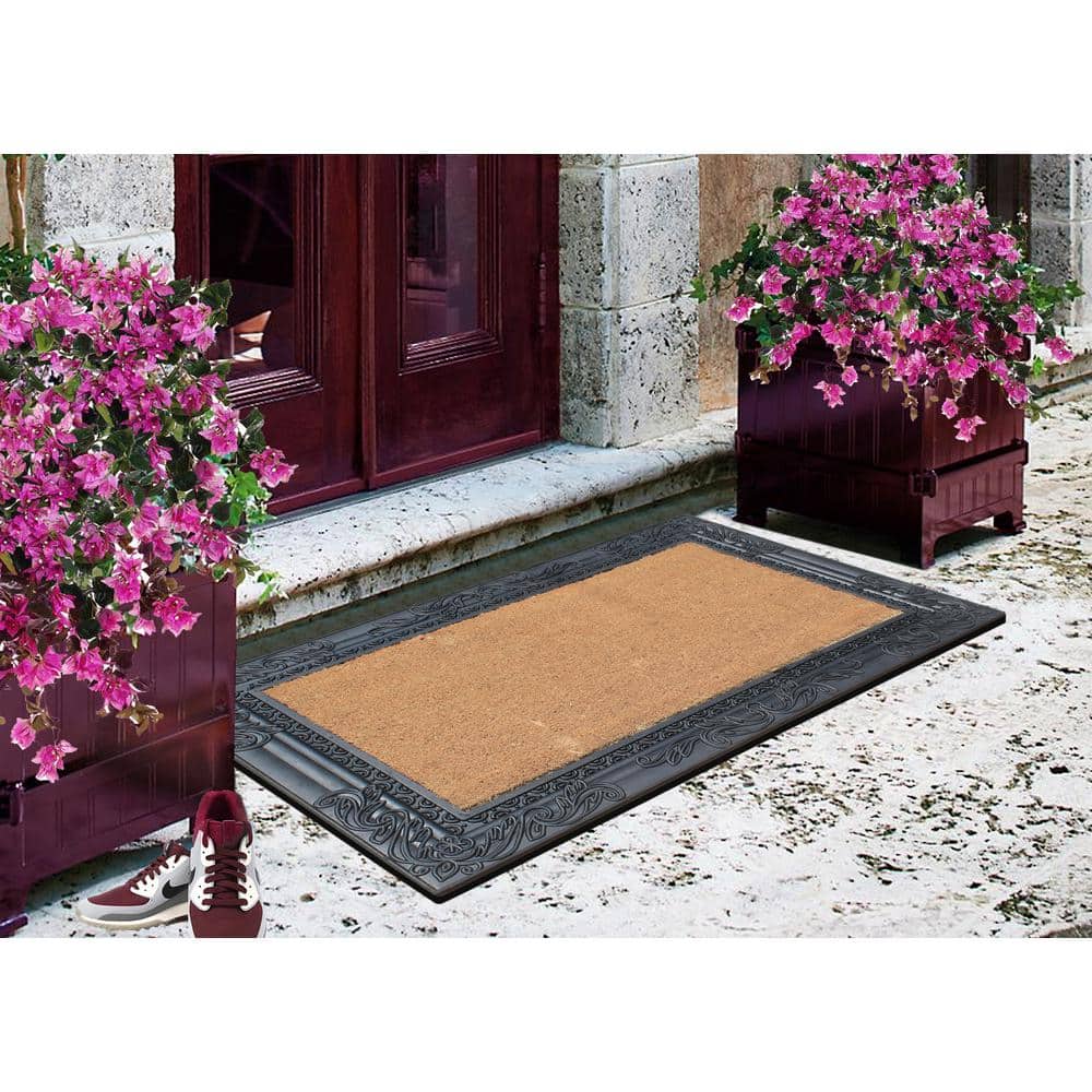 Black and Natural Coir Rubber Outdoor Doormat, 24x36