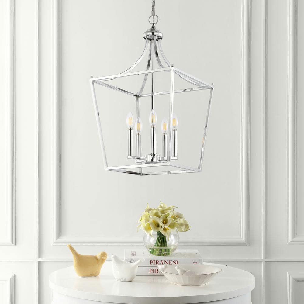 Camden 16" Polished Chrome Iron Drum Pendant Lantern with LED Bulbs