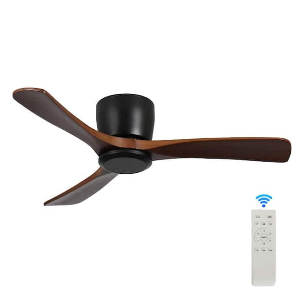 42 in. Black Flush Mount Low Profile Wooden Blade Standard Ceiling Fan with Remote Control and Quiet Reversible DC Motor