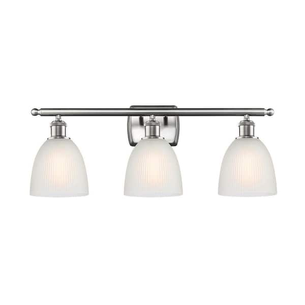 Castile 26 in. 3-Light Brushed Satin Nickel Vanity Light with Glass Shade