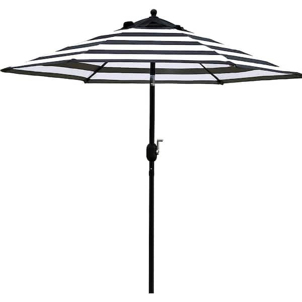 Cubilan 7.5' Patio Umbrella Outdoor Table Market Umbrella with Push Button Tilt/Crank, 6 Ribs (Black and White)Market Umbrella