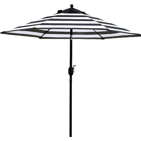 Cubilan 7.5 ft. Patio Umbrella Outdoor Table Market Umbrella w/Push Button Tilt/Crank, 6 Ribs Market Umbrella in Black & White