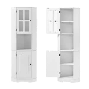23 in. W x 16 in. D x 65 in. H White Freestanding Corner Bathroom Linen Cabinet w/Adjustable Shelf&Anti-toppling Device