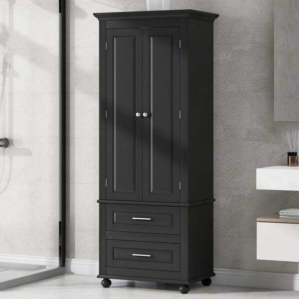 IDÉE STORAGE TALL ブラック　新品 Black 63 in. H Tall Storage Cabinet with Two Drawers for