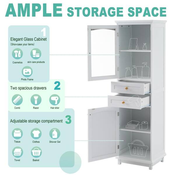 17.76 in. W x 14.21 in. D x 62.99 in. H White Freestanding