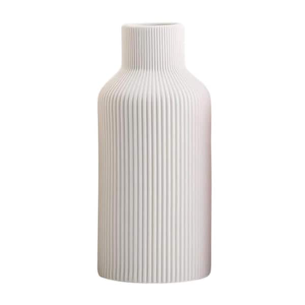 Afoxsos 8 in. Ceramic Flower Vase, Minimalist Modern Home Decor for Table, Shelf Bookshelf, Mantel and Centerpieces, White