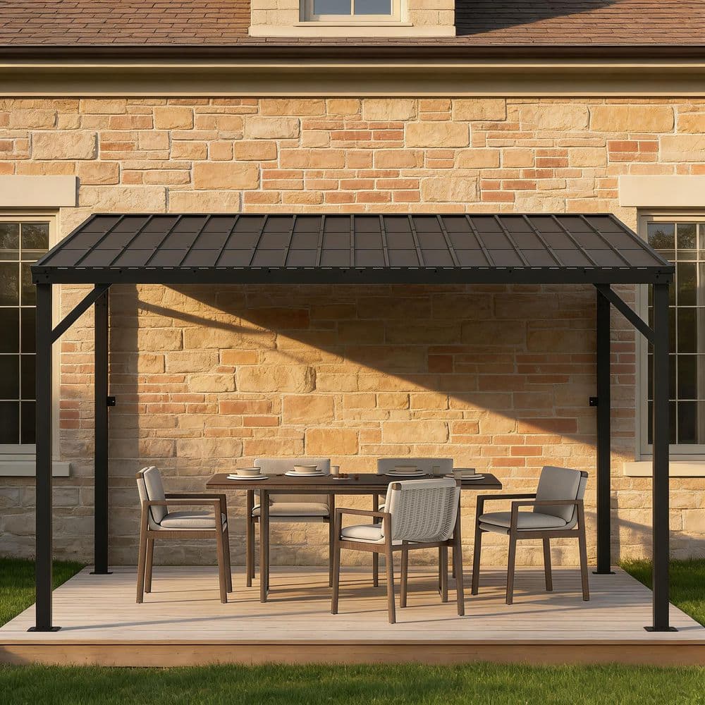 INMITOM 10 ft. x 12 ft. Metal Hardtop Gazebo Pergola with Sloped Roof, Heavy-Duty Steel Frame for Patio & Garden
