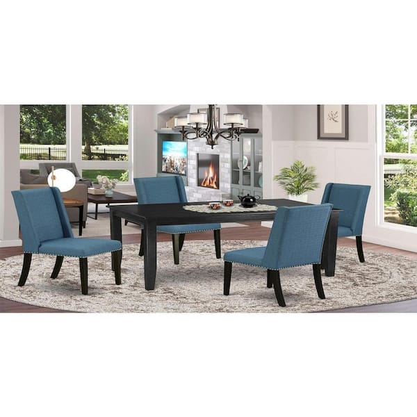 East West Furniture 5-Piece Black Finish Solid Wood Top - Dining Room Set with High Back - Seats 4