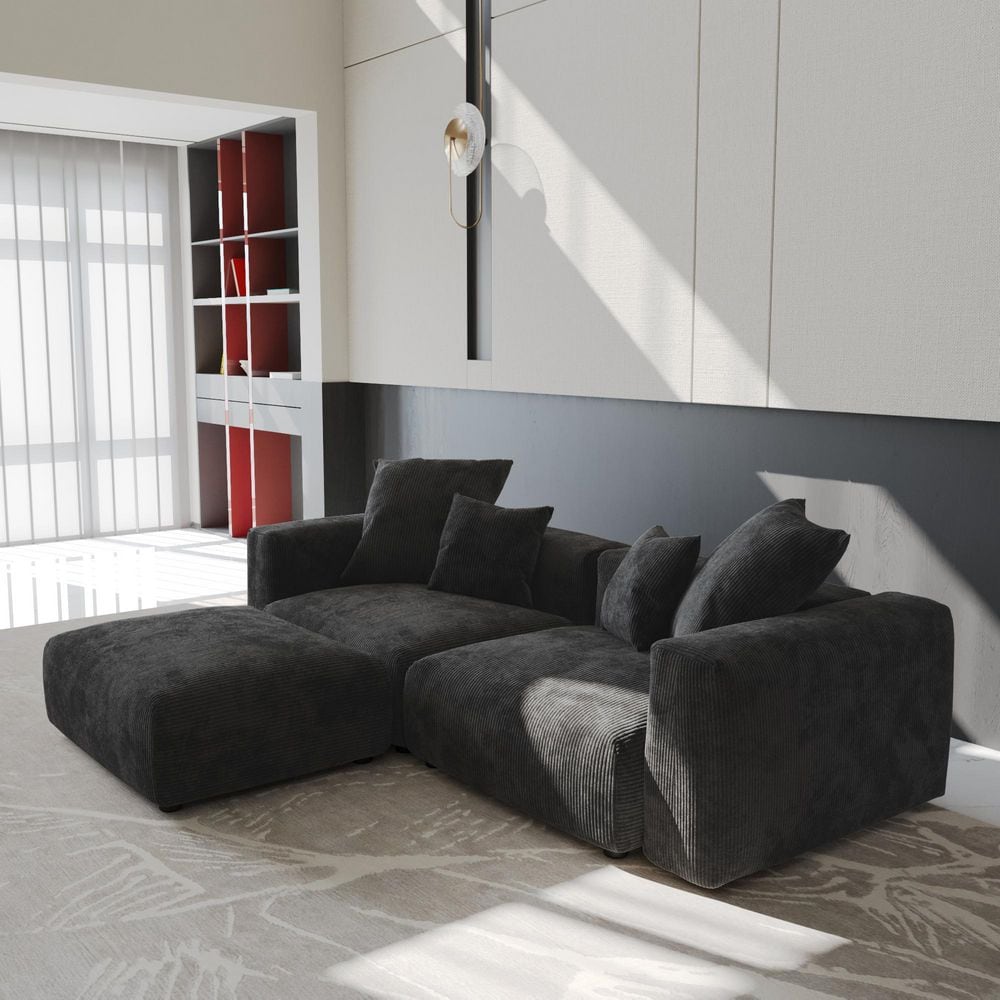 102 in. Square Arm Corduroy 3-Piece Modular Living Room Sectional Sofa with