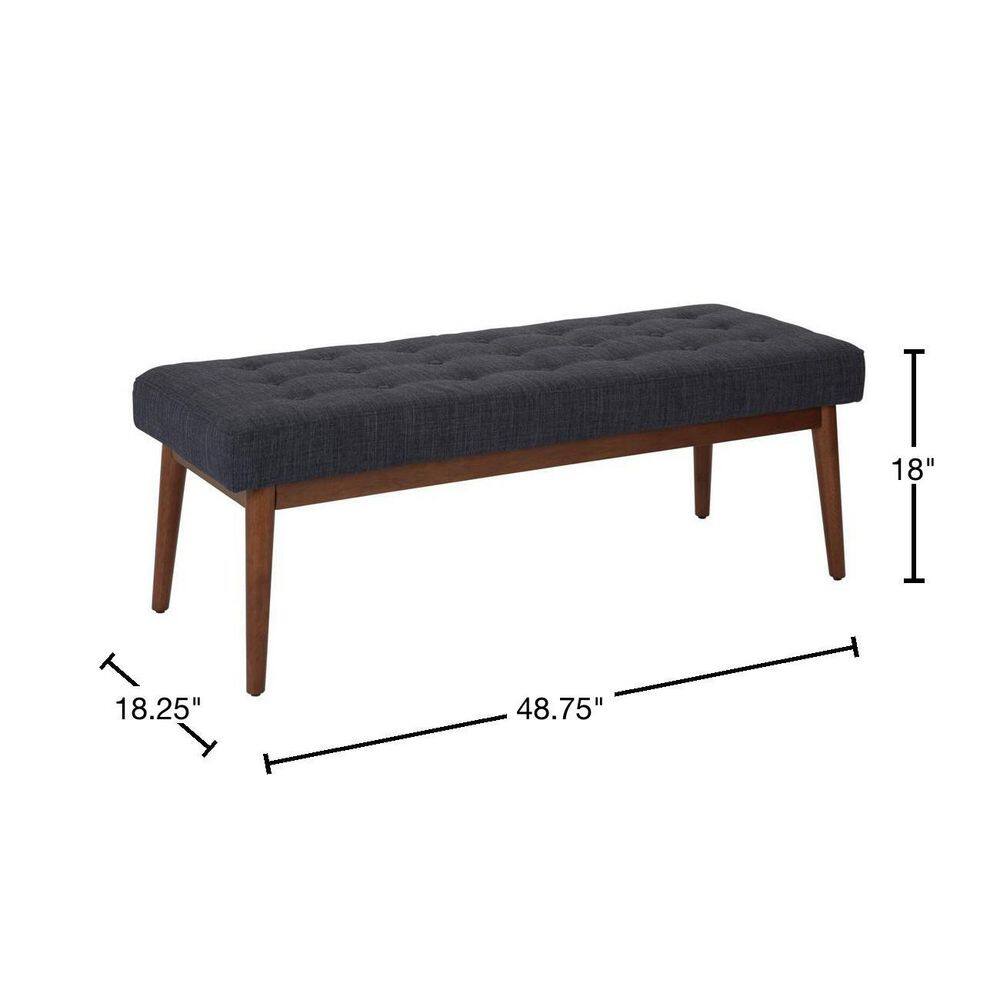West Park Navy Button-Tufted Bench with Flare Legs