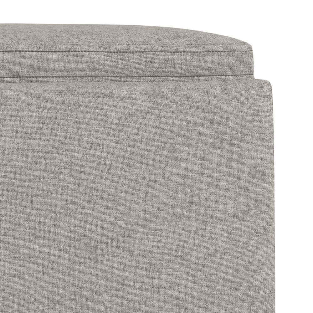 Cloud Grey Polyester Linen Storage Ottoman with Tray