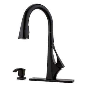 Venturi Single-Handle Pull-Down Sprayer Kitchen Faucet with Soap Dispenser in Matte Black