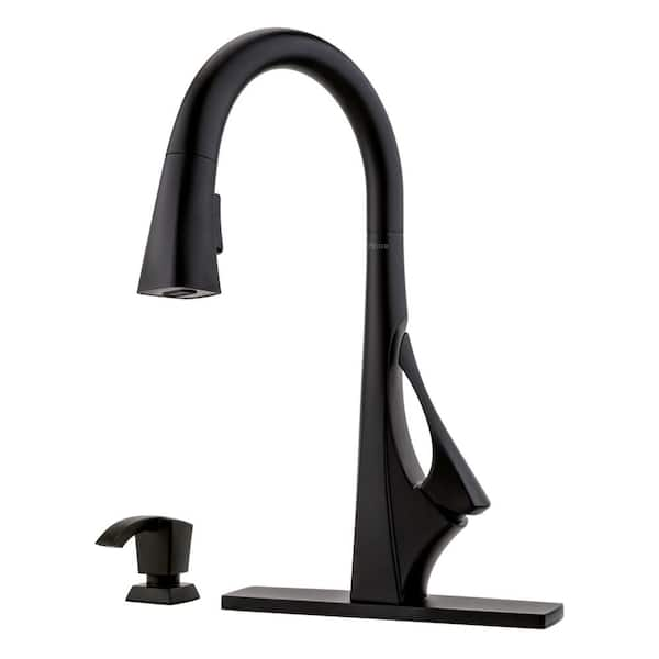 Pfister Venturi Single Handle Pull Down Sprayer Kitchen Faucet With Soap Dispenser In Matte Black F 529 7vnb The Home Depot